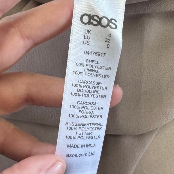 ASOS Dress Womens 0 Taupe Pink Halter Maxi V Back Slit Hem - Picture 4 of 7